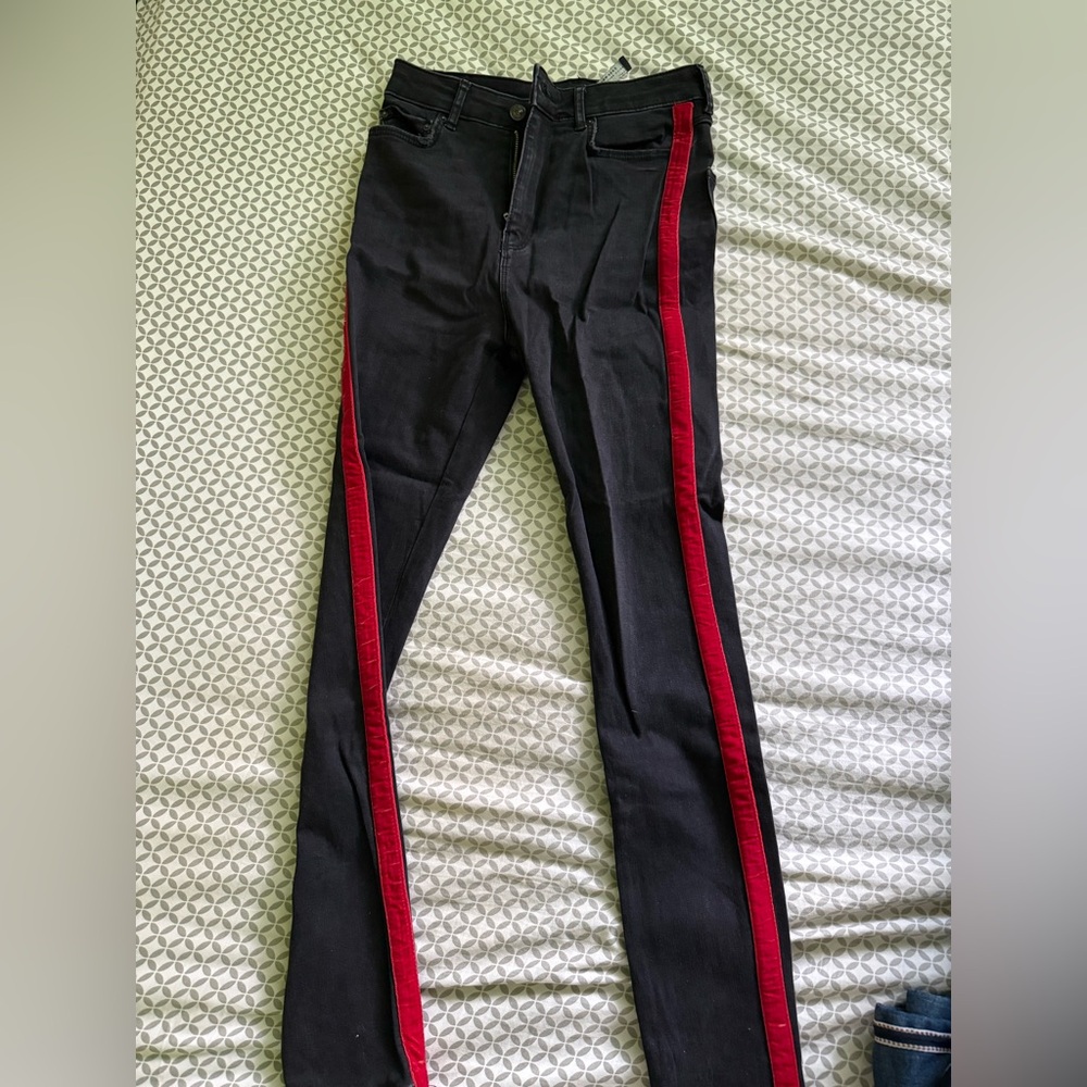 Zara Black Jeans with Red Stripe